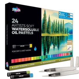 Zieler 24 Artists Soft Water-soluble Oil Pastels | For Dry and Wet Work | Easy to Blend & Layer | High Pigmentation | Vibrant Colours