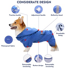 Dog Raincoat Dog Rain Coat Dog Rain Jacket Waterproof Adjustable Dog Raincoat Reflective Dog Rain Jacket with Hoodie Lightweight Dog Rain Coat Dog Raincoat for Small Dogs