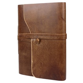 Rustic Town Genuine Leather Photo Album with Gift Box - Scrapbook Style Pages (Large, Brown)