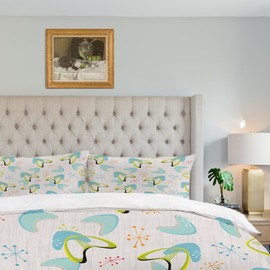 Shrahala Retro Modern Stars Duvet Cover Set Full Size, Atomic Boomerang Midcentury Dots Stripes 3 Pieces Soft Brushed Duvet Covers with Button Closure, 100% Cotton (No Comforter)