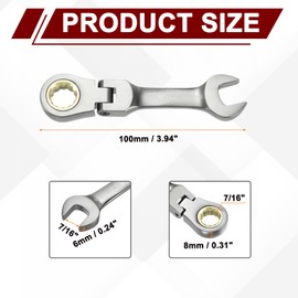 sourcing map Flex Head Ratchet Wrench Spanner 7/16" SAE Ratcheting Combination Wrench 72-Teeth Chrome Vanadium Steel Ratchet Gear Spanners with 12 Point Box End for Auto Repairs Home Projects