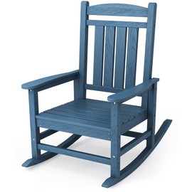 KINGYES HDPE Outdoor Rocking Chair, Widened Seat Patio Rocking Chair, Oversized All Weather Patio Rocker, Blue
