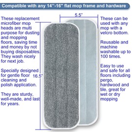 Microfiber Replacement Mop Pads 16.5''x5.5'' Compatible with Most Reveal Mop, 5 Packs Reusable Wet/Dry Floor Cleaning and Scrubbing Mops Refill Fit 14” to 16” Spray Mop Heads