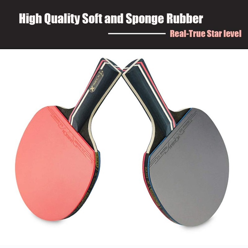 Ping Pong Paddle Set, Table Tennis Racket, Premium Rubber and