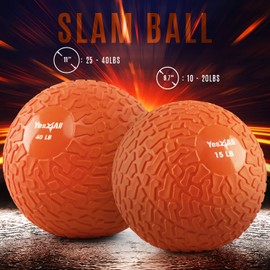 Yes4All 15 lbs Slam Ball for Strength, Power and Workout - Fitness Exercise Ball with Grip Tread & Durable Rubber Shell (15 Lbs, Orange)