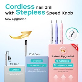COSLUS C42 Cordless Electric Nail Drill File: Nail Drill Machine with Stepless Speed Knob for Acrylic Gel Dip Powder Polish, Professional Portable Manicure Pedicure Rechargeable for Home Salon Use