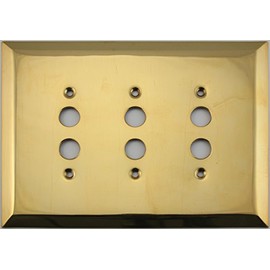 Jumbo Stamped Unlacquered Brass Three Gang Push Button Light Switch Wall Plate