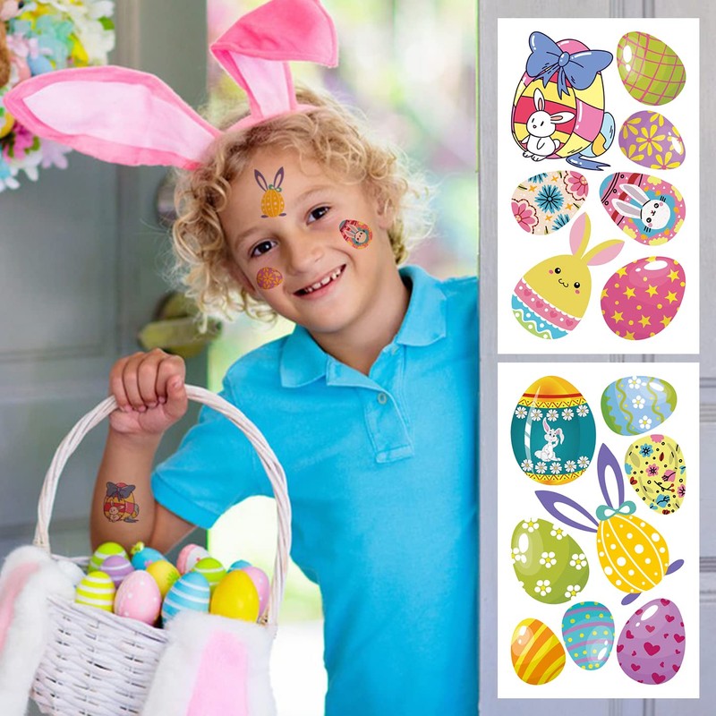 80+ Pieces Easter Egg Tattoos for Kids, 10 Sheets Easter