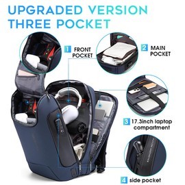 BANGE Mens Business Backpack for Work, Computer Backpacks for Laptops for 17.3 Inch, Men's Backpack with Lock Anti Theft, Backpack for Traveling with USB charging Port