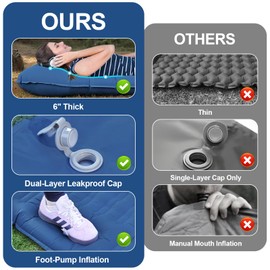 Hualonger Double Sleeping Pad Camping, 6" Extra Thick Camping Pad with Pillow Built-in Foot Pump Waterproof Inflatable Sleeping Mats for Camping, Backpacking, Hiking,Traveling Tent