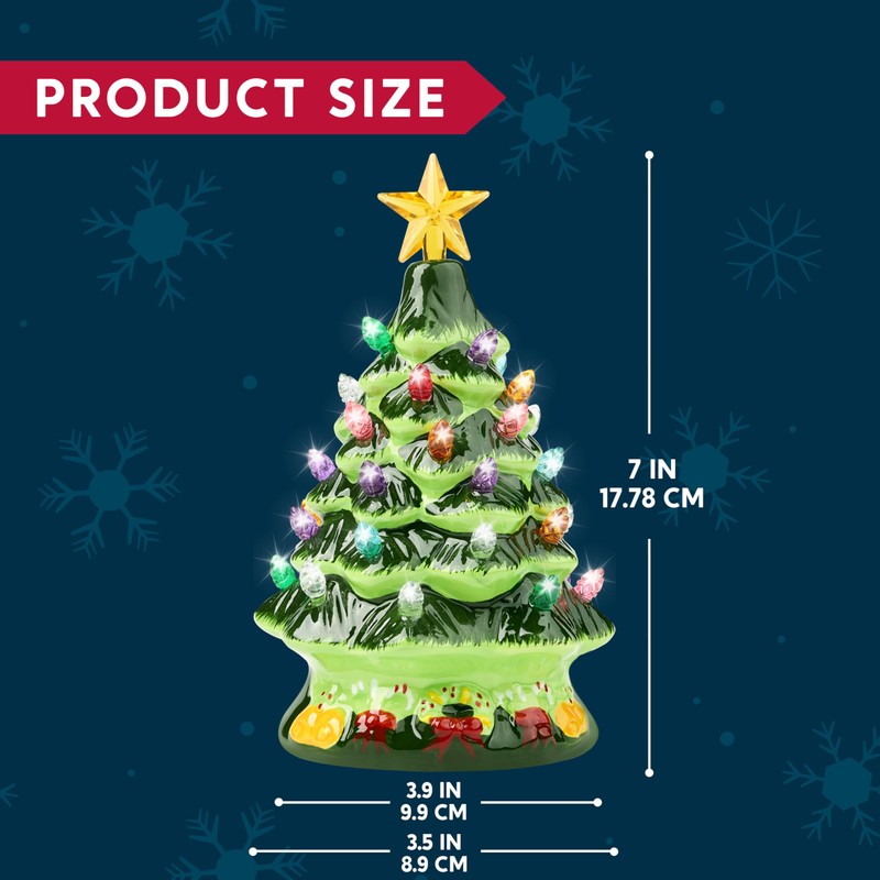 Joiedomi 7" Ceramic Christmas Tree with Green Base, Prelit Xmas