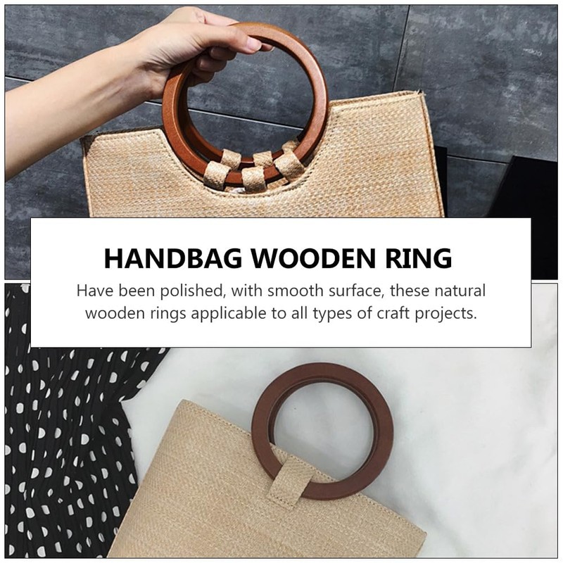 NUOBESTY 2pcs Wooden Ring Handle Round Wood Handles Wooden Circle