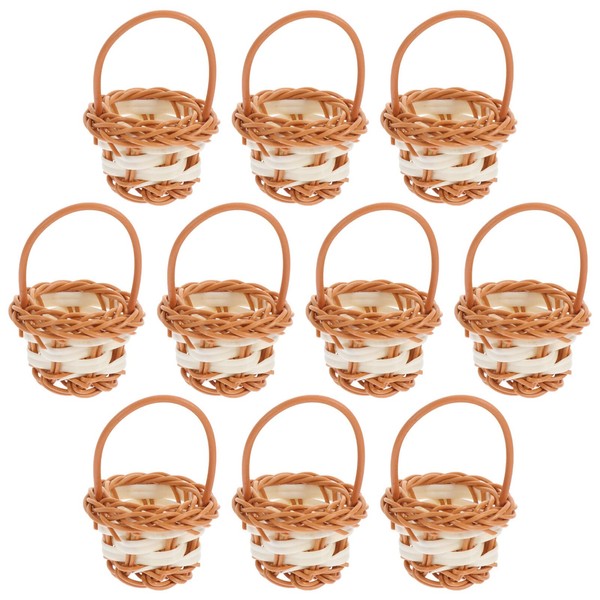 Healifty 10pcs Mini Woven Baskets Miniature Flower Basket Dollhouse Picnic Basket with Handles Tiny Easter Party Favor Container for Fairy Garden Micro Landscape Scene Craft Coffee, 5x5x7cm
