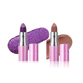 New Cover Multichrome Metallic Lipstick with Diamond Shimmer - Chameleon Color Shift Lip Gloss for 3D Dimensional Lips, Long-Lasting Day to Night Wear, 2-Pack