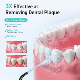 COSLUS Water Flosser Dental Pick: 300ML Oral Irrigator for Teeth Cleaning, Orthodontic, Braces & Sensitive Gums, Cordless Portable for Travel, IPX7 Waterproof, for Adults Teens Family Use, with 4 Tips