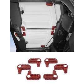 Savadicar Red Carbon Fiber Interior Accessories - Hardtop Latches Trim Cover for 2018-Present Jeep Wrangler JL JLU 4XE & Gladiator JT - Premium Texture Interior Decor Upgrade Option, 6-Piece