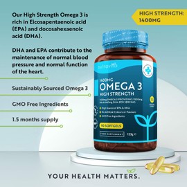 Highest Strength Omega 3 Fish Oil 2000mg - Providing 1000mg EPA & 400mg DHA per Serving - Sustainably Sourced & Contaminant Free - Made in The UK by Nutravita