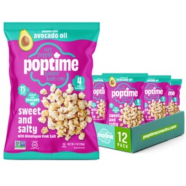 Poptime Kettle Cooked Popcorn Snack Bags – Sweet & Salty Kettle Corn Popcorn Bags, Healthy Snack With Avocado Oil & Himalayan Pink Salt, Gluten Free, Vegan, Low Calorie, Non-GMO - 7 oz - Pack 12