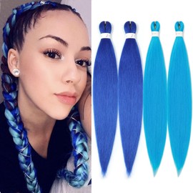 Blue Braiding Hair Pre Stretched 26 Inch 4 Packs Colored Braiding Hair Extensions Synthetic Yaki Braids Hair for Women (2 dark blue+2 light blue)