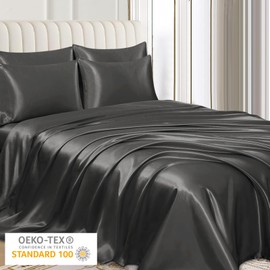 Pamposh Satin Silk Pillowcases For Hair And Skin 4 Pack Standard Size with Envelope Closure (4 Pcs Pillowcases (50 x 75 cm), Charcoal)