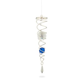 Relaxdays Wind Chime with Glass Balls Metal Hanging Decoration for Indoor & Outdoor H46 x D 5 cm Suncatcher Silver Blue