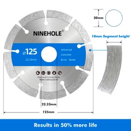 2 x Diamond Discs 125 mm, Diamond Cutting Disc for Concrete, Granite, Stone, Brick, Building Materials, Natural Stone, Masonry, Diamond Cutting Disc with High Cutting Performance