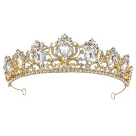 Samky Gold Bridal Wedding Tiara Crown Crystal Bride's Headpiece Hair Accessories for Woman