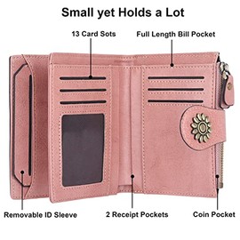 Lavemi - portafolios de piel para mujer, pequeña y compacta con bloqueo RFID, con bolsillo con cierre, Rosa oscuro, Talla única