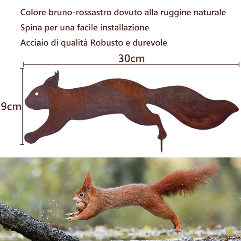Rusty Squirrel to Screw in Wood, Garden Stake Rust Garden