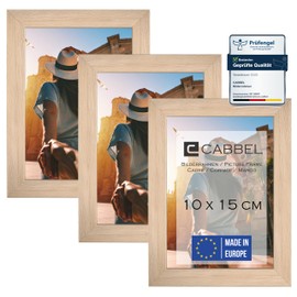 CABBEL Set of 3 Picture Frames 10 x 15 cm, Natural, Sturdy MDF Wood Frame, Shatterproof Plexiglass, for Hanging and Setting Up, Ideal for Photos/Pictures/Collages