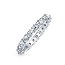 Bridal Cubic Zirconia Stackable AAA CZ Eternity Thin 3MM Anniversary Wedding Band Ring For Women .925 Sterling Silver