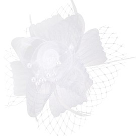 DRESHOW Fascinator Hats for Women Pillbox Hat with Veil and Forked Clip Cocktail Tea Party Headpiece, 1 x fascinator hat: white