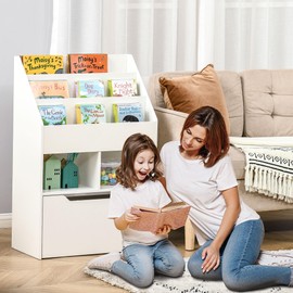 HOMCOM Kids Bookcase Multi-Shelf Rack Organizer with Storage Drawer for Books, Playroom, White
