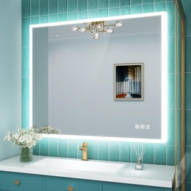 SBAGNO LED Bathroom Mirror with Lights, 32''x28'' 3D Border Bathroom Vanity Wall Mirror with Buletooth, Anti-Fog, Stepless Dimmable, 3 Colors, Tempered Glass Lighted Vanity Mirror for Bathroom