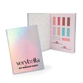 Verybella Iridescent Effect Makeup Diary Includes 8 Light & Dark Eyeshadows, 2 Lip Balms, 2 Applicators and Lined Pages to Write Your Beauty Secrets