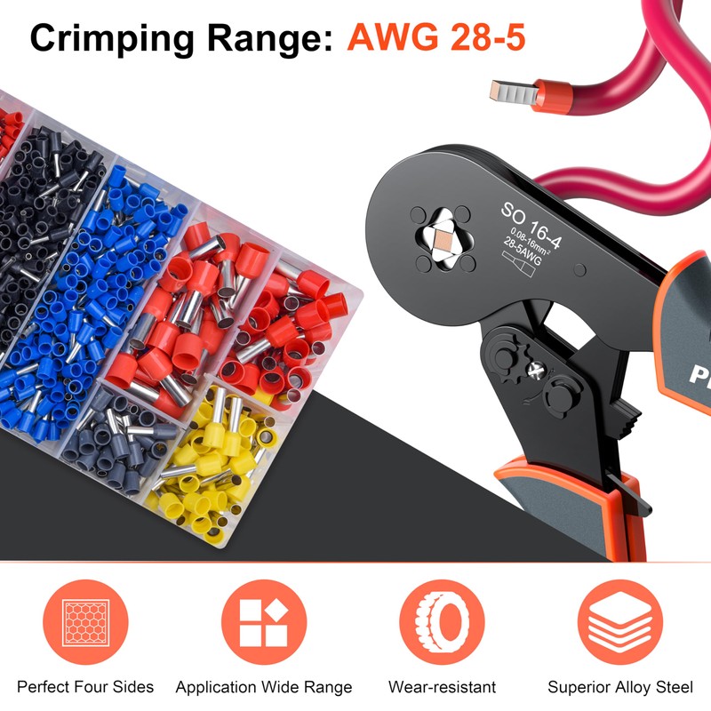 Preciva Ferrule Crimping Tool Kit, Square Crimping Tools, Ratchet Jaw