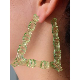 Bamboo U-shaped Hoop Earrings for Women Colorful Acrylic Resin Earrings Large Exaggerated Bamboo Earrings Jewelry(Green)