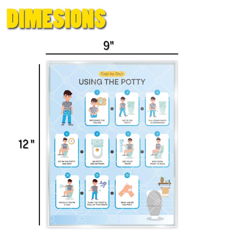 Potty Training Chart Step by Step Laminated 9x12 Inch for