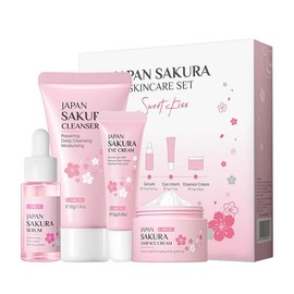 Japanese Sakura Skincare Set 4 Piece Face Kit Cleanser Hydrating Serum Eye Cream for Sensitive Skin Travel Friendly Hyaluronic Hyaluronic Acid