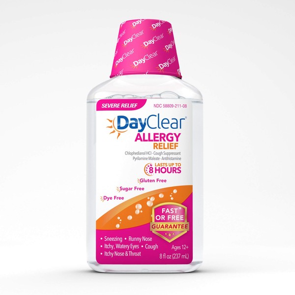 DayClear Allergy Relief - Fast Acting Dye Free Liquid Cough Suppressant & Antihistamine – 8 Hour Relief (8 fl oz)
