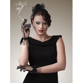 Bencailor Women Lace Gloves Tea Party Gloves Bow Short Gloves Evening Elegant Accessories for Opera Wedding Party(Black)