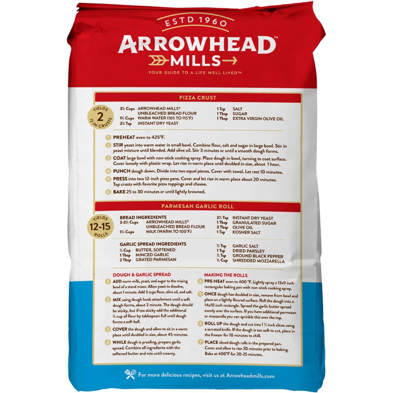 Arrowhead Mills Organic, Non-GMO, Unbleached Bread Flour, 5lb (Pack of