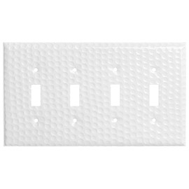 Monarch Abode 4-Gang Toggle Wall Plate, Hand Hammered Metal Switch Wall Plate, Decorative Light Switch Cover Plate for Electrical Outlet, Classic White