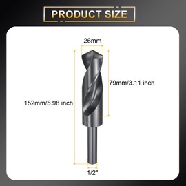 HARFINGTON 26mm Drill Bit 1/2" Reduced Shank Round 4341 High Speed Steel Nitriding Black 118° Standard Point for Plastic Wood Copper Aluminum Iron Medium Soft Metal