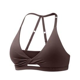 YEOREO Sports Bras for Women Micaela Open Back Workout Gym Bra Padded Medium Impact Yoga Tops with Ajustable Back Straps Cocoa XL