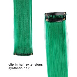 Clip In Green Hair Extensions for Women Girls Kids, Colored Hair Extensions, 10pcs, 22in, Synthetic Fibre