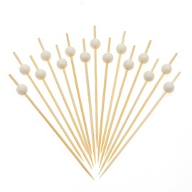 Minisland Milky White Pearl Cocktail Picks, 4.7 Inch Long Bamboo Fancy Toothpicks for Appetizers, Decorative Easter Holiday Wedding Party Food Drink Garnish Fruit Skewer Sticks 100 Counts - MSL455