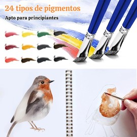 Cuaderno De Acuarela Para ， Cuaderno de Ejercicios de Acuarela Profesional， Completo con 24 Colores, Pincel，pincel y diseño de múltiples estilos, para artistas y aficionados a la pintura. (Color 2)