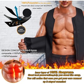 KUMAYES Sauna Vest with Slimming Belt Neoprene Men's Fitness Corset Sweat Vest Tank Top Shapewear Fitness Shirt Tummy Control, black