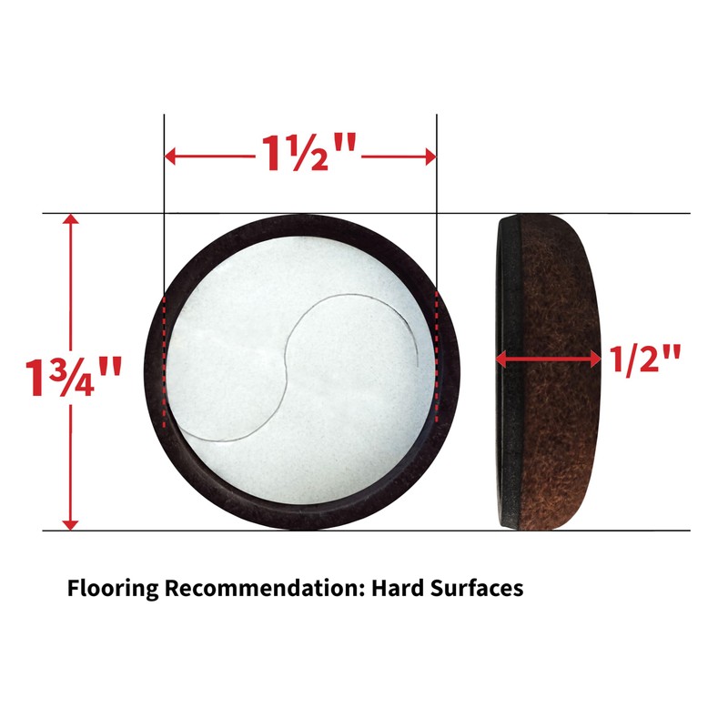 "Super Sliders 1" Round Self-Stick Formed Felt Furniture Pads with